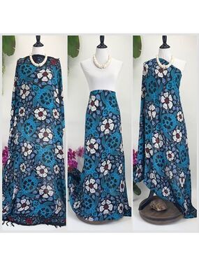 Honu Hibiscus Tropical  Black Blue White MAXI SARONG Kīkepa Pareo Beach Wrap Ski